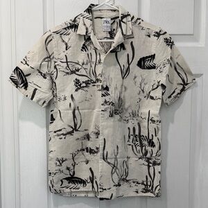 Zara Men's Beige and Black Cactus Print Shirt